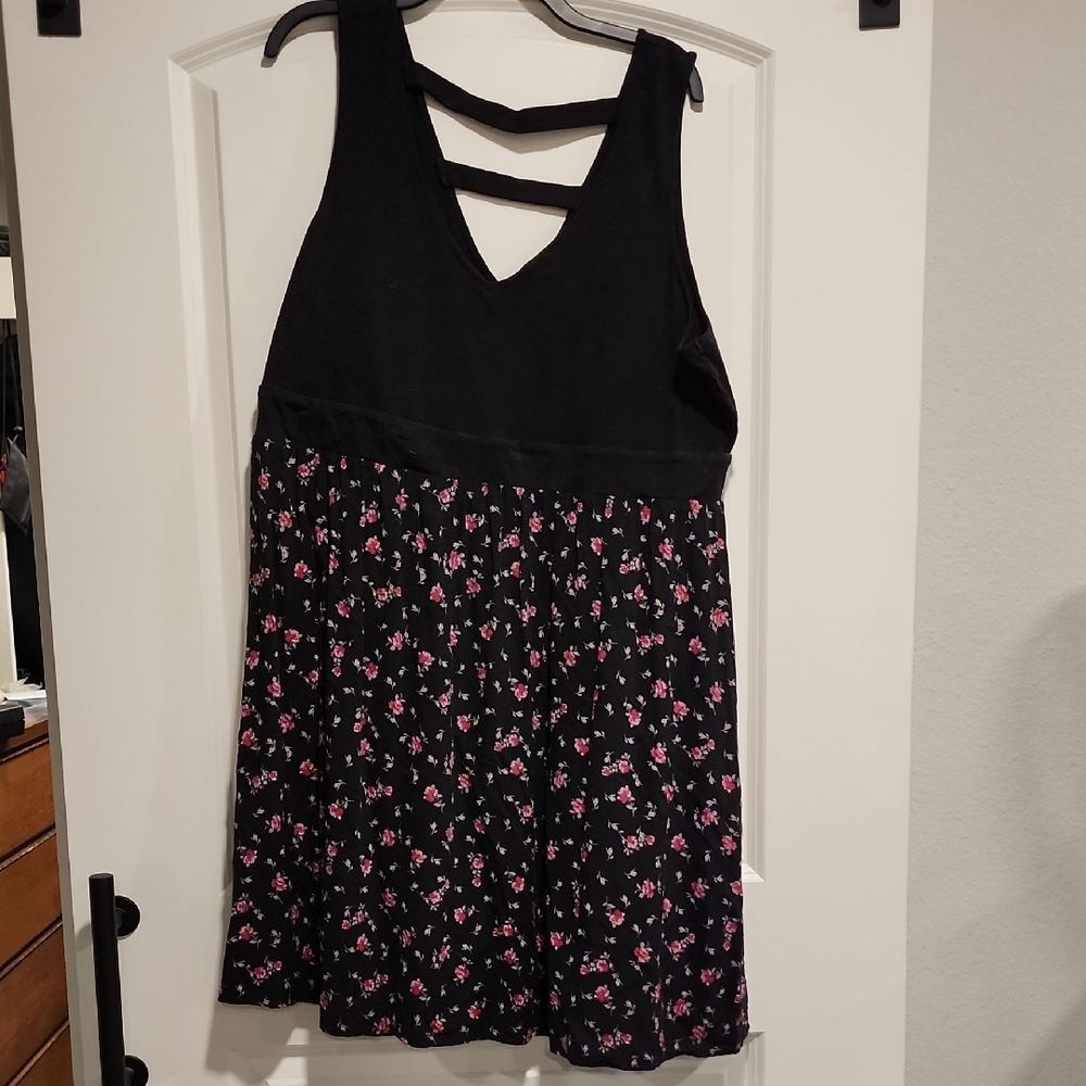 Torrid Black and Pink Floral Midi Dress